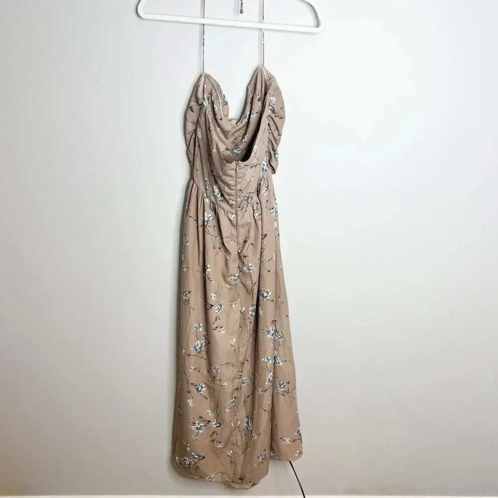 Storia Cutout Front Taupe Floral Midi Dress